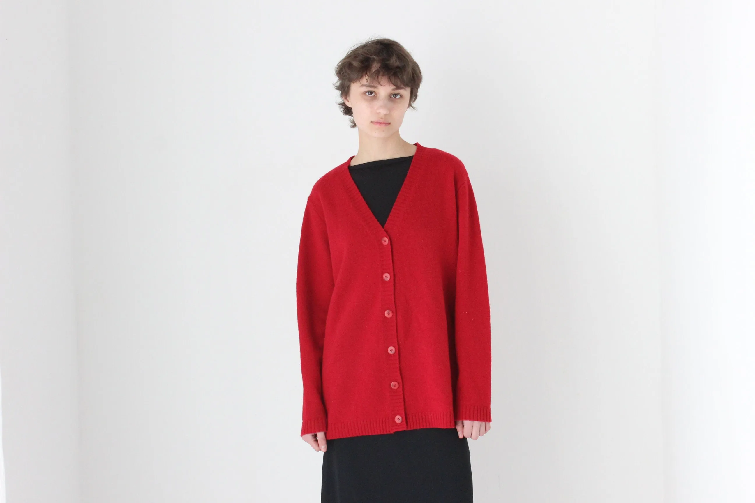 90s Pure Lambswool Oversized   Slouchy V Neck Cardigan