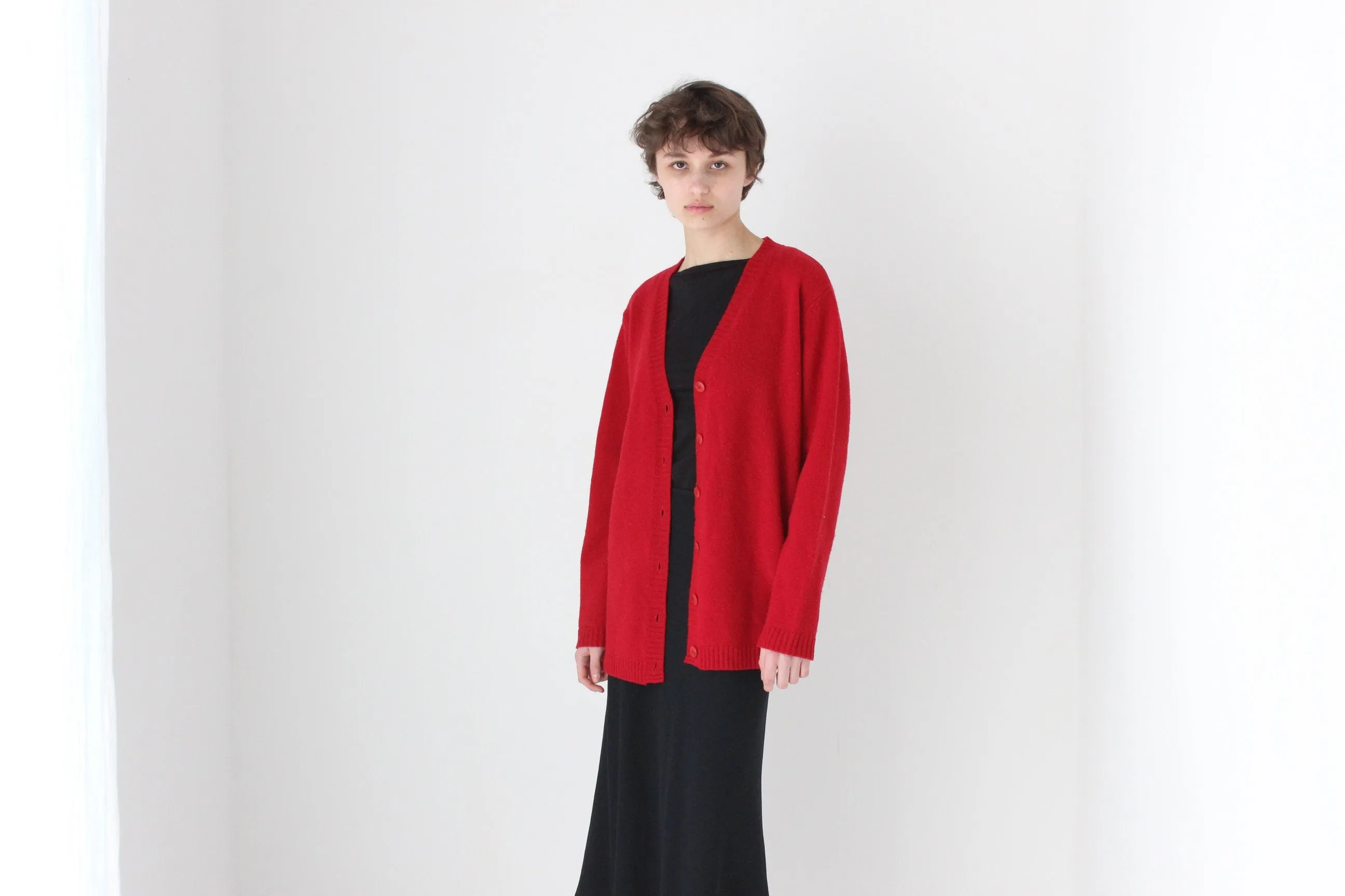 90s Pure Lambswool Oversized   Slouchy V Neck Cardigan