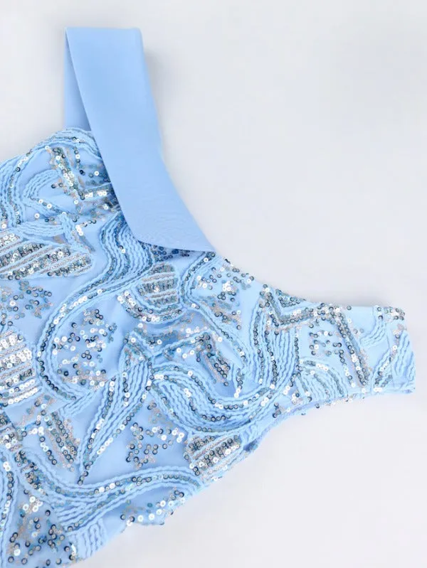 AOMEI Bowtie Asymmetrical Sequin Party Dress Midi