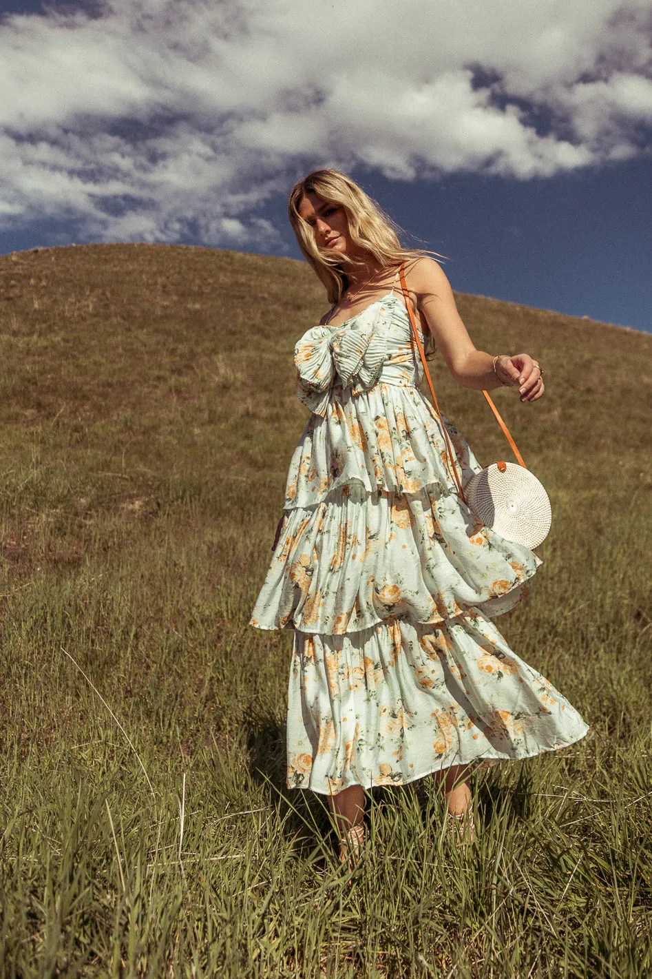 Ava Floral Midi Dress in Sage
