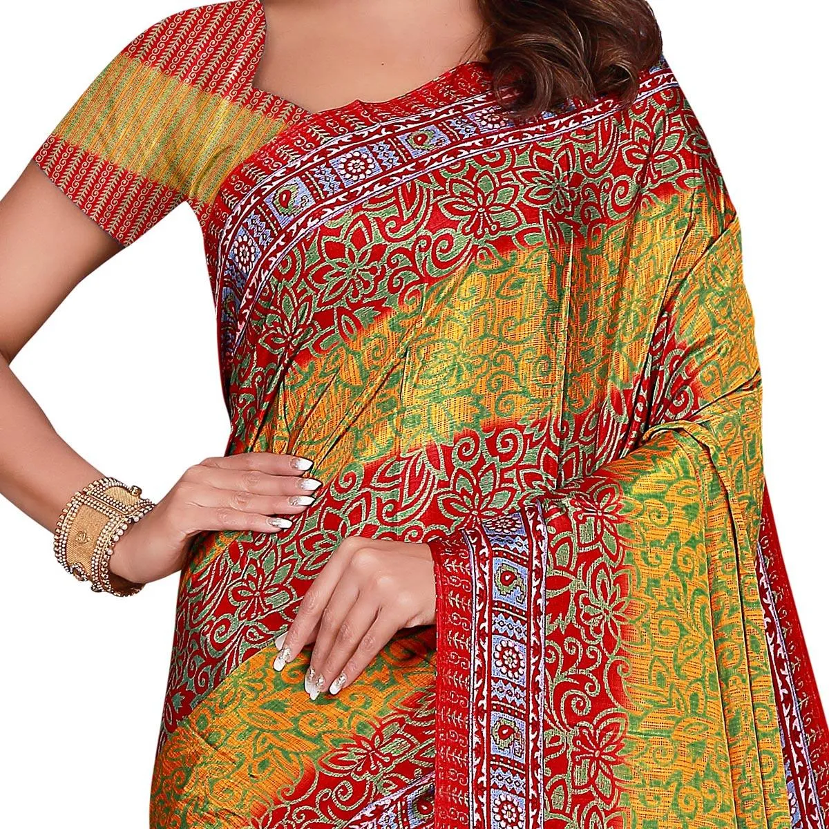 Beautiful Yellow Colored Casual Wear Printed Silk Crepe Saree