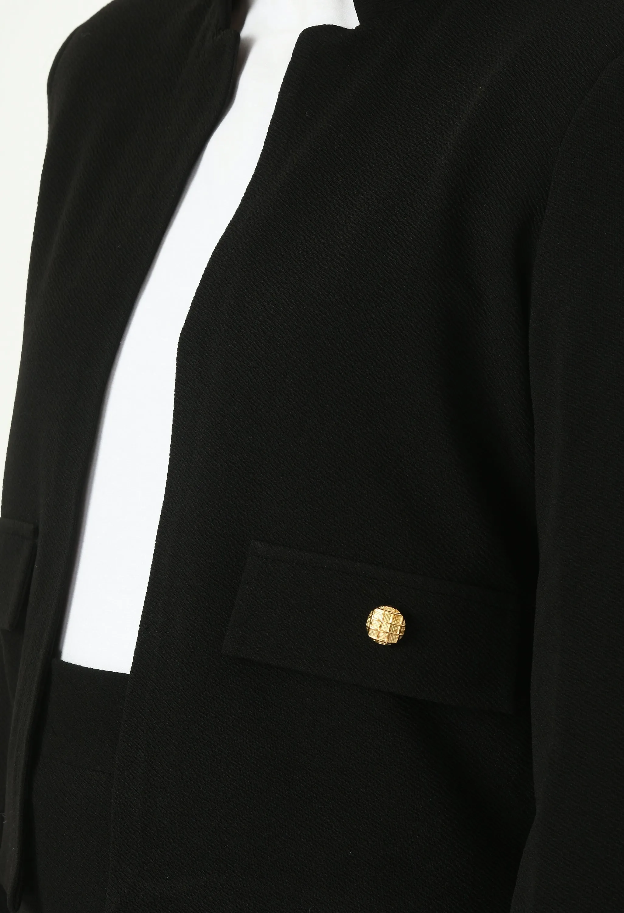 Black Mandarin Collar Blazer With Midi A-Line Skirt