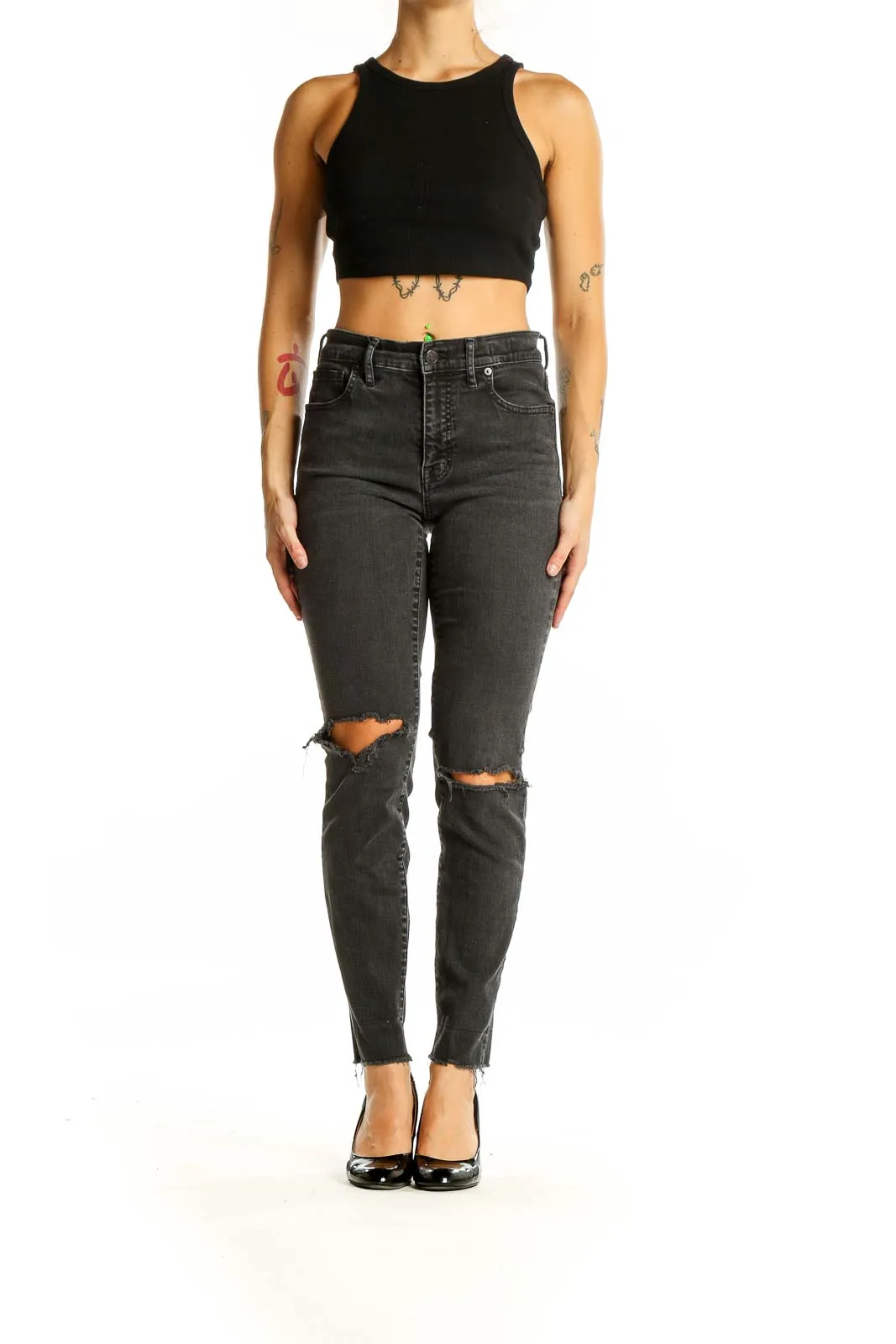 Charcoal Distressed High-Waisted Skinny Jeans
