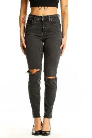 Charcoal Distressed High-Waisted Skinny Jeans