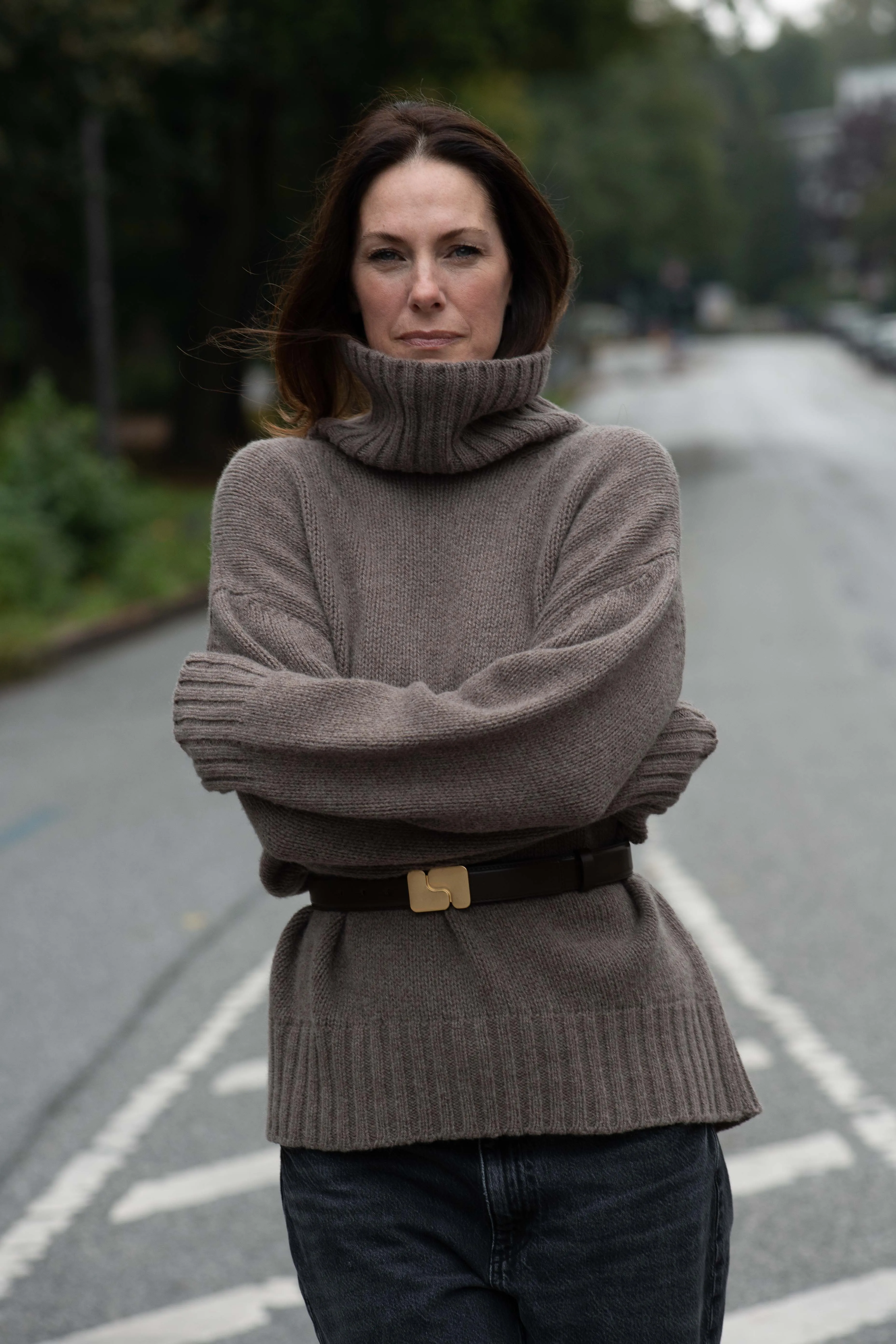 Chunky oversized Turtleneck-Pullover, walnut