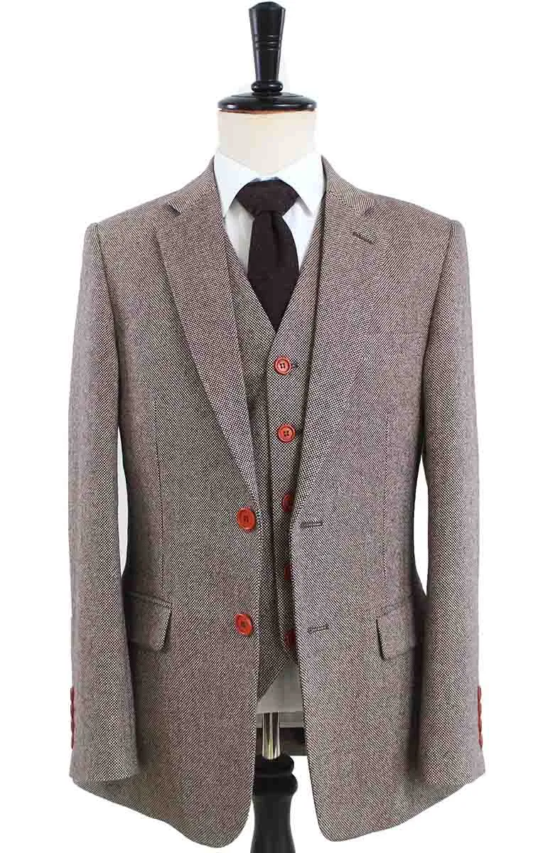 CLASSIC BROWN BARLEYCORN TWEED 3 PIECE SUIT