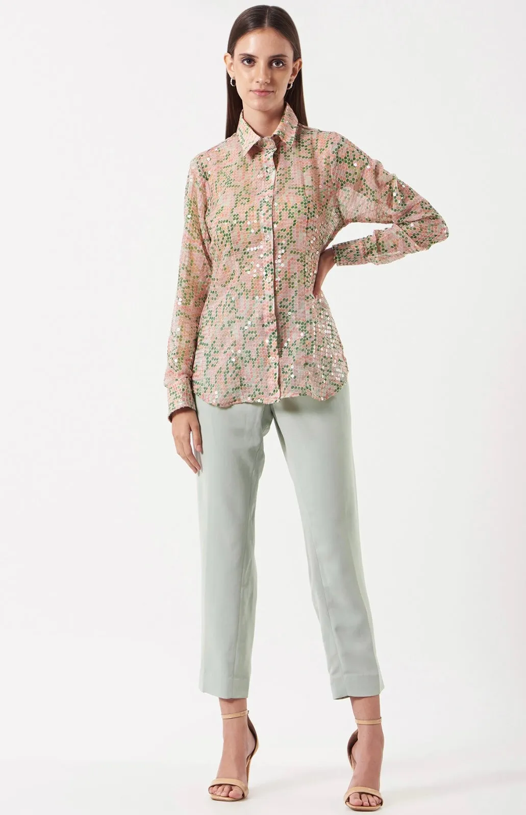 Classic Mint Green Crop Women Workwear Pants