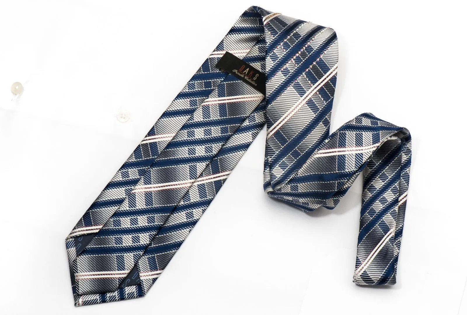 Daks Men's Silk Necktie Silver Blue Striped Crystal Necktie