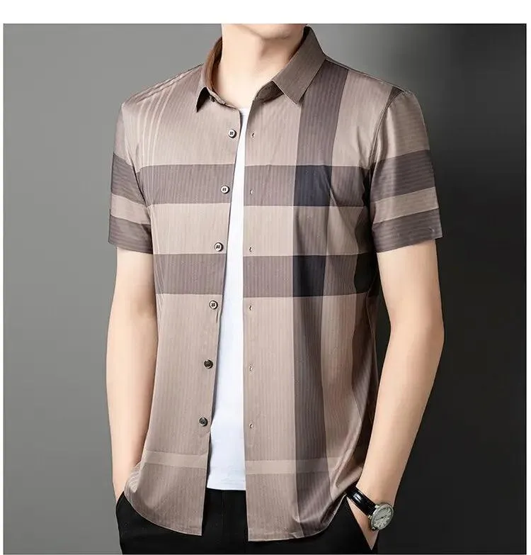 DomiGe Men's Dress Shirt - Striped Business Casual Blouse Silk