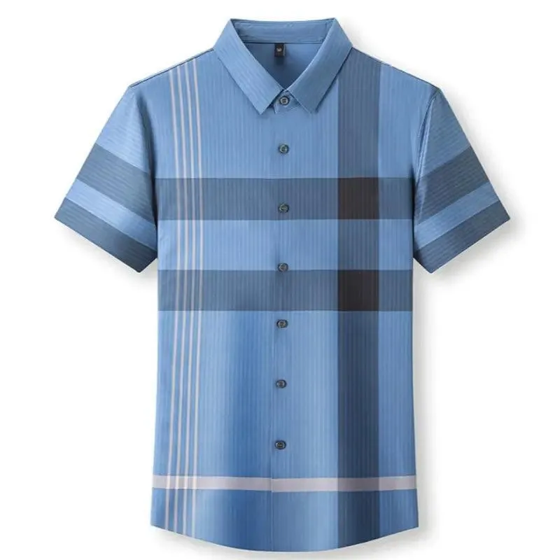 DomiGe Men's Dress Shirt - Striped Business Casual Blouse Silk