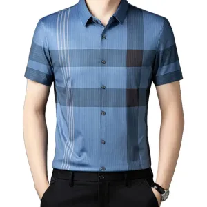DomiGe Men's Dress Shirt - Striped Business Casual Blouse Silk
