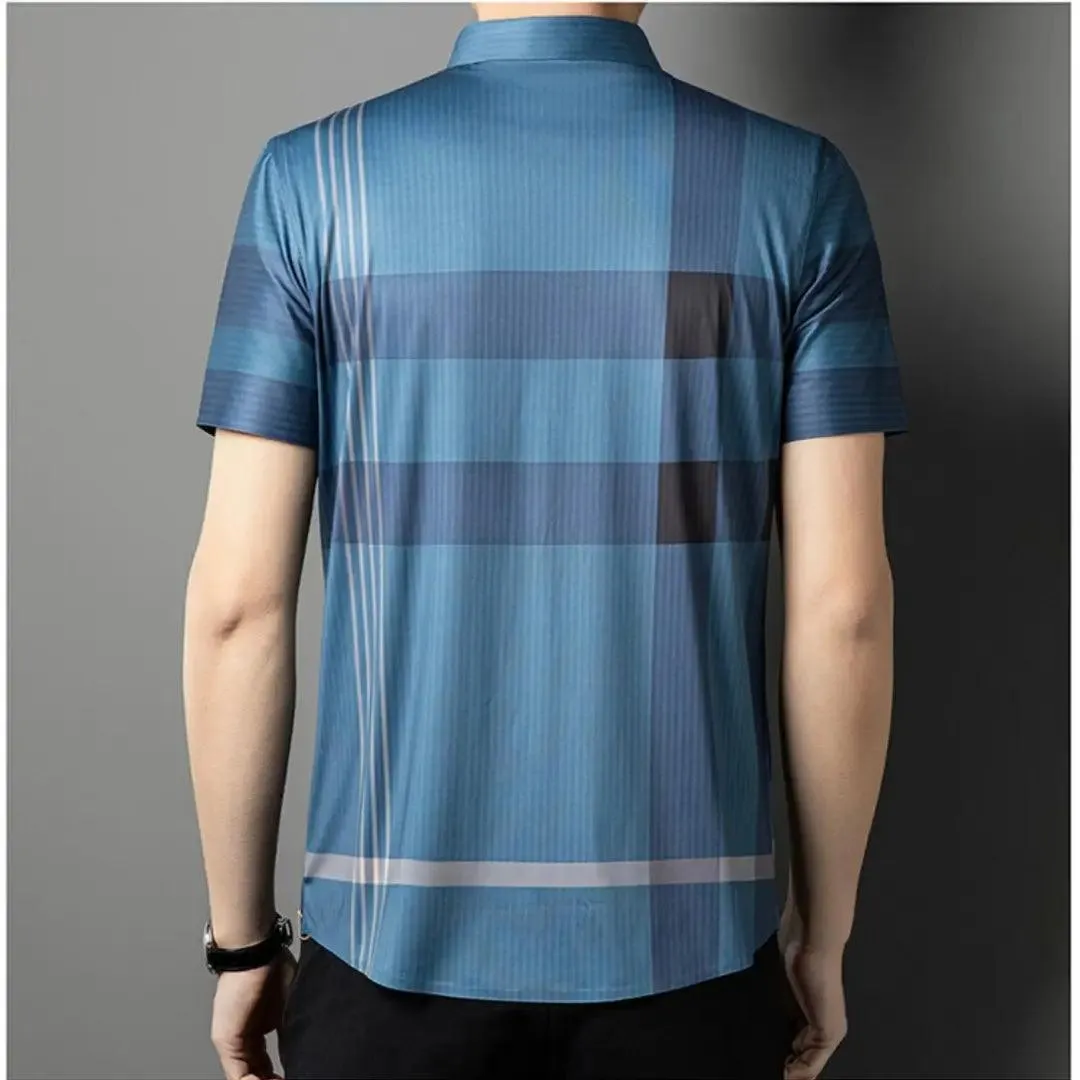 DomiGe Men's Dress Shirt - Striped Business Casual Blouse Silk