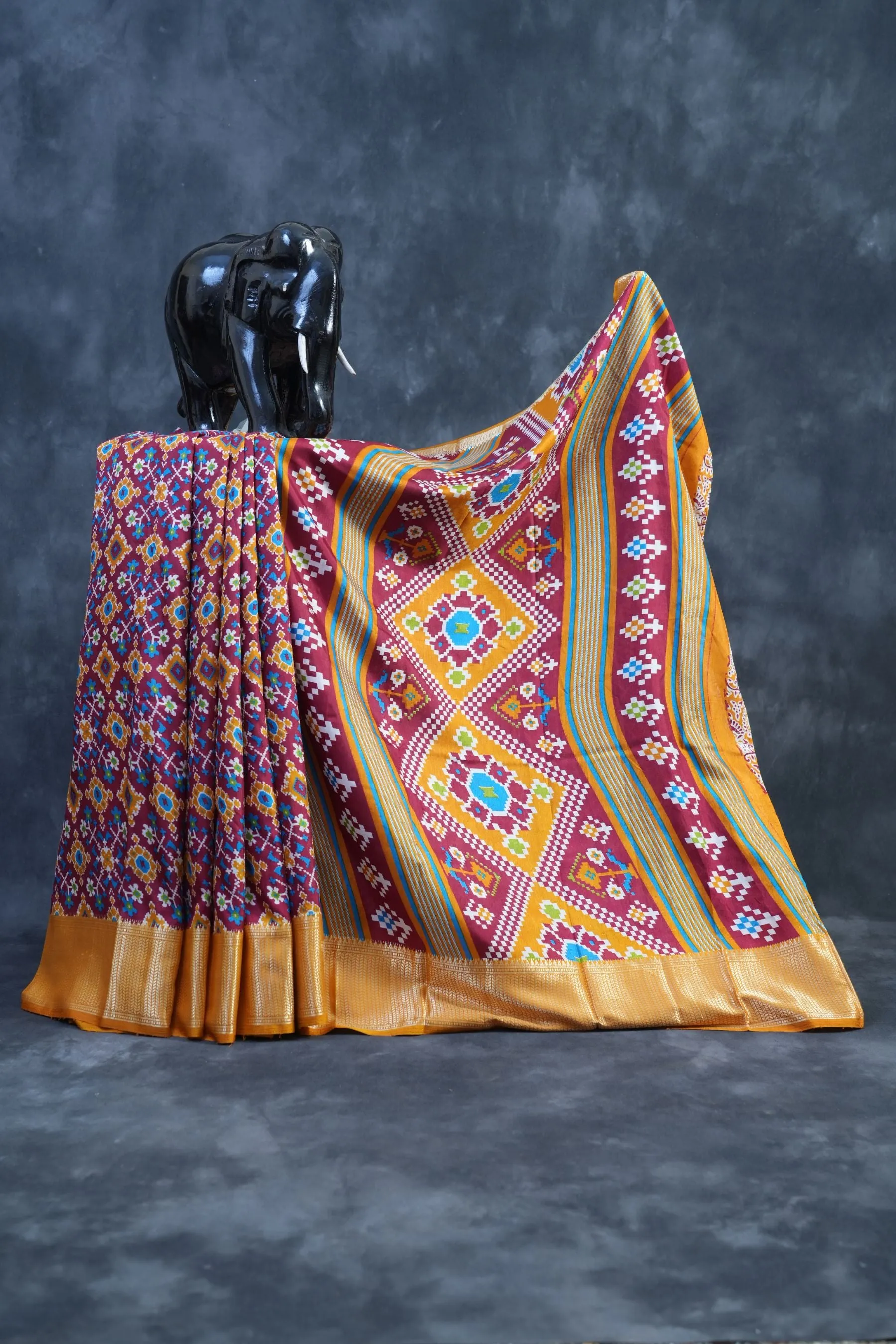 Eccentric Kanchipuram Semi-Silk Saree with Dynamic Ikkat Design