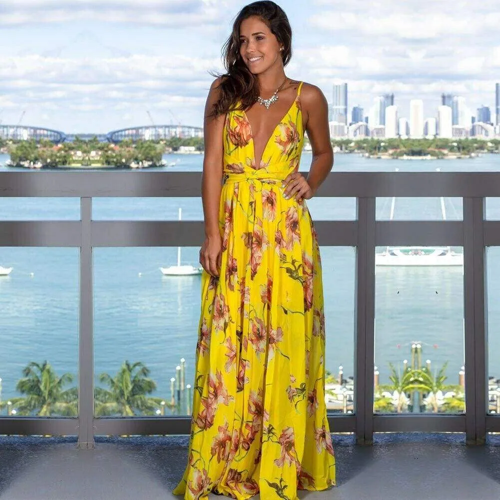 FashionSierra - New Women Bodycon Floral Maxi Dress