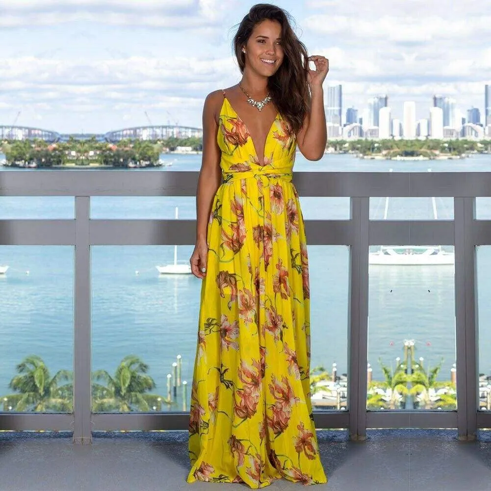 FashionSierra - New Women Bodycon Floral Maxi Dress