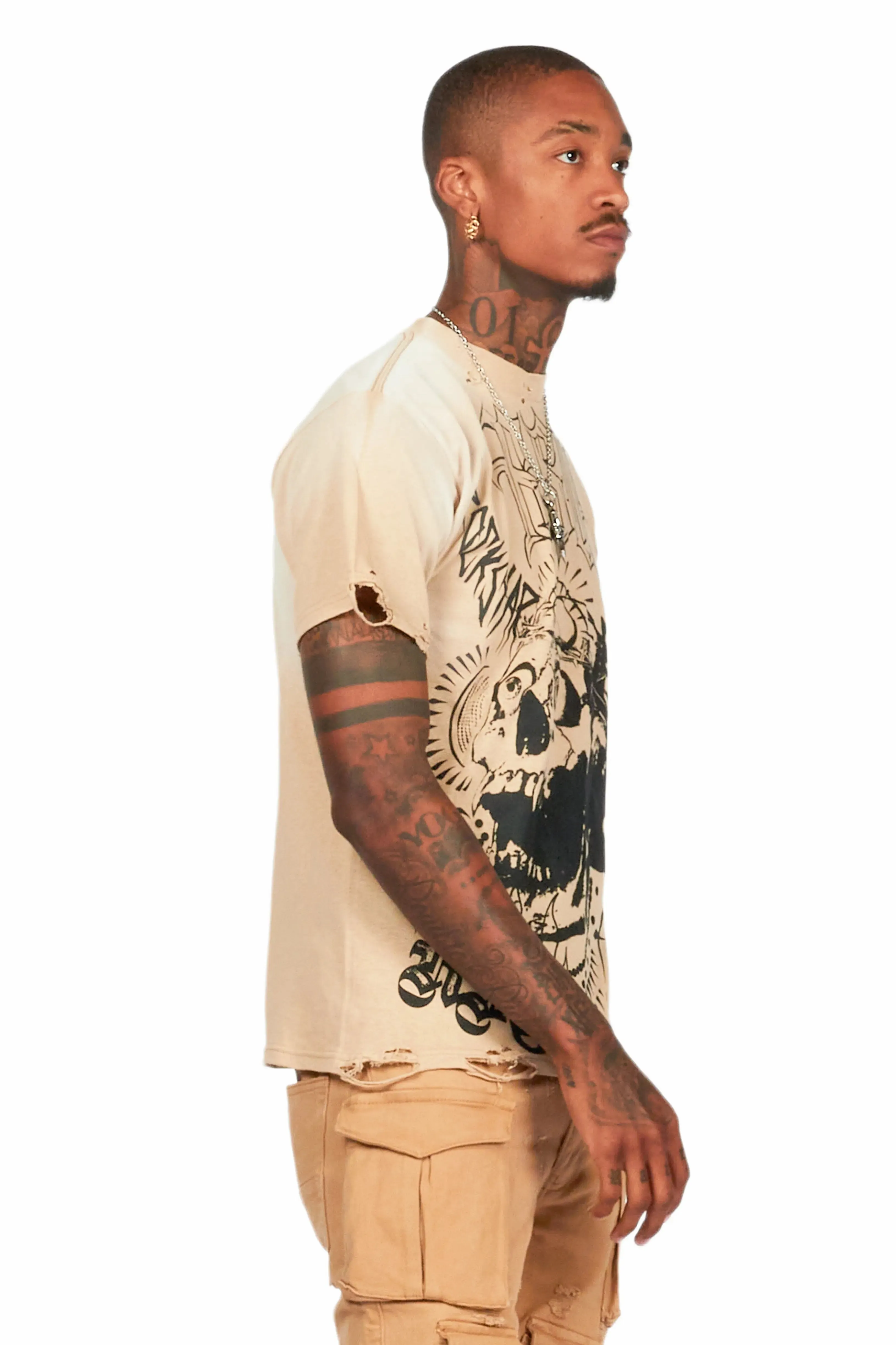 Fein Beige Oversized Graphic T-Shirt