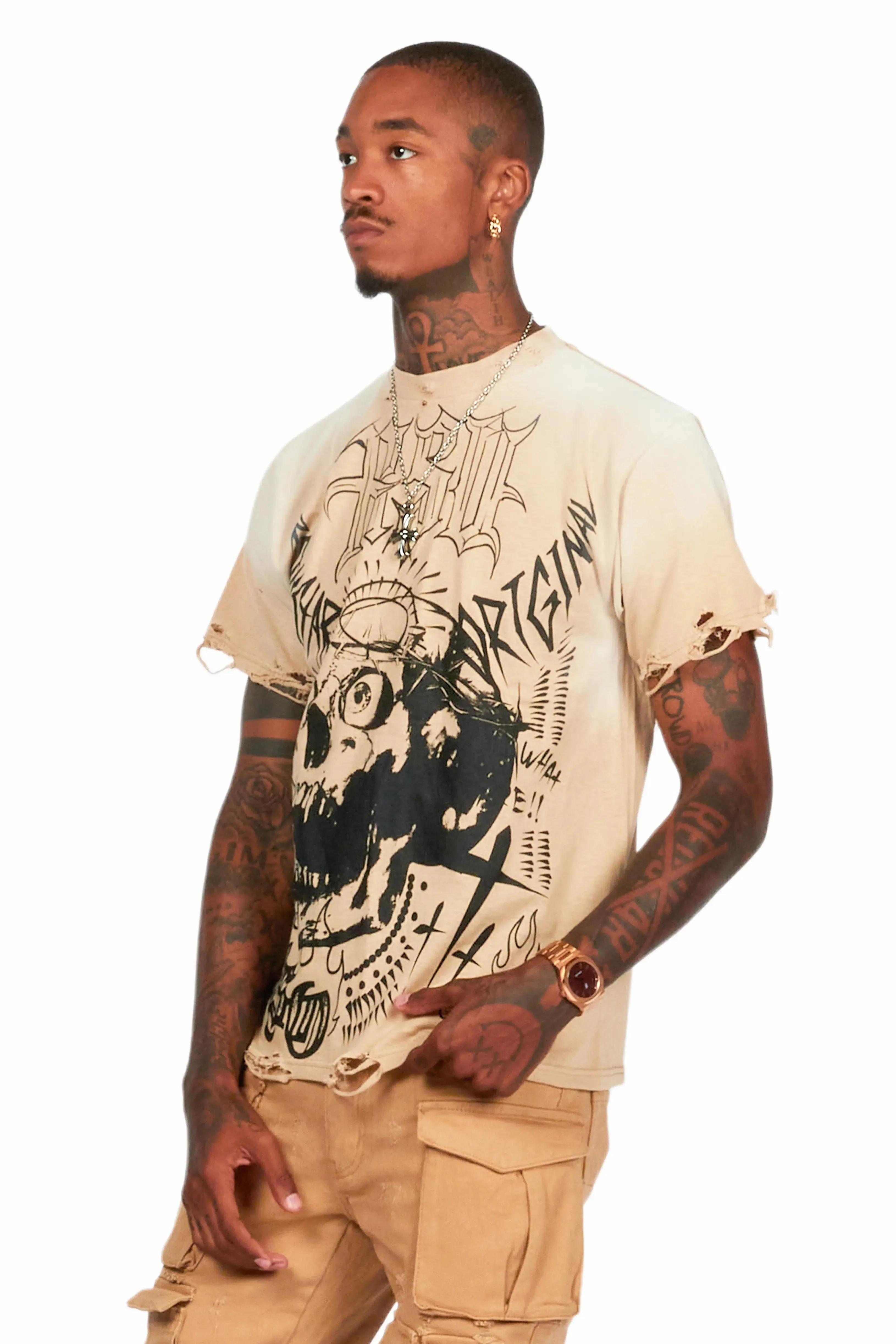 Fein Beige Oversized Graphic T-Shirt