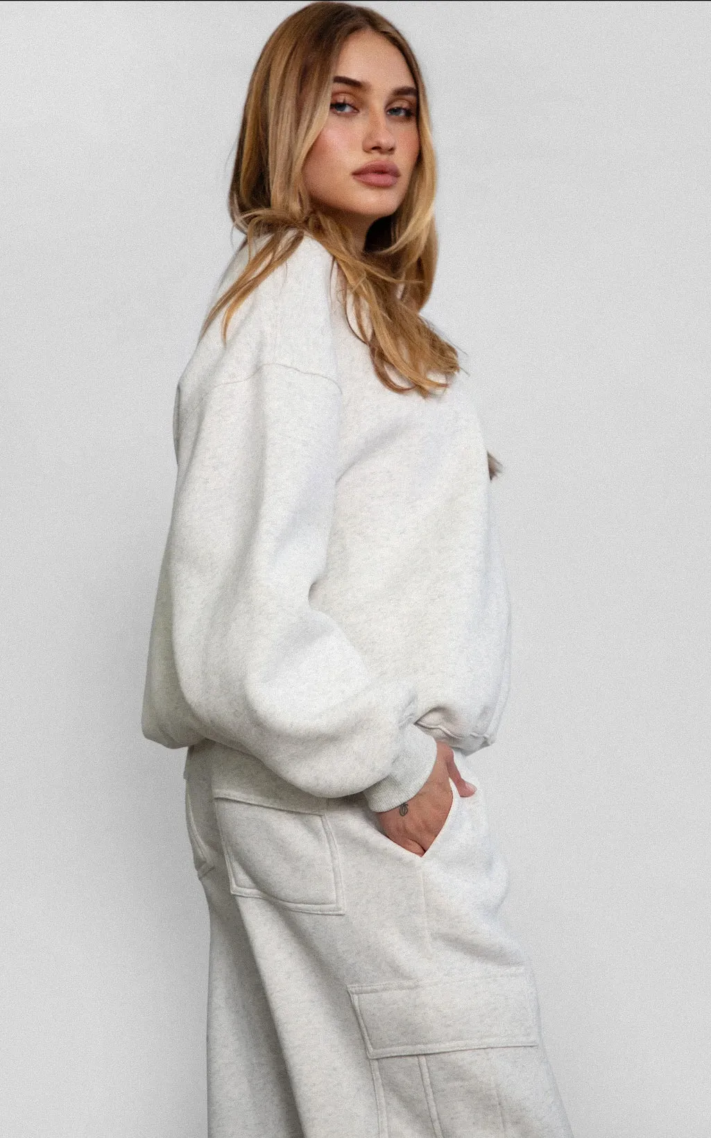 Fleece Crewneck Sweatshirt Heather White