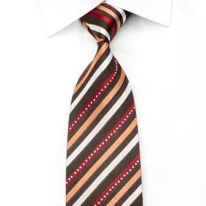 Gianni Roberto Men's Crystal Rhinestone Silk Necktie Brown Orange Burgundy Striped With Sparkles