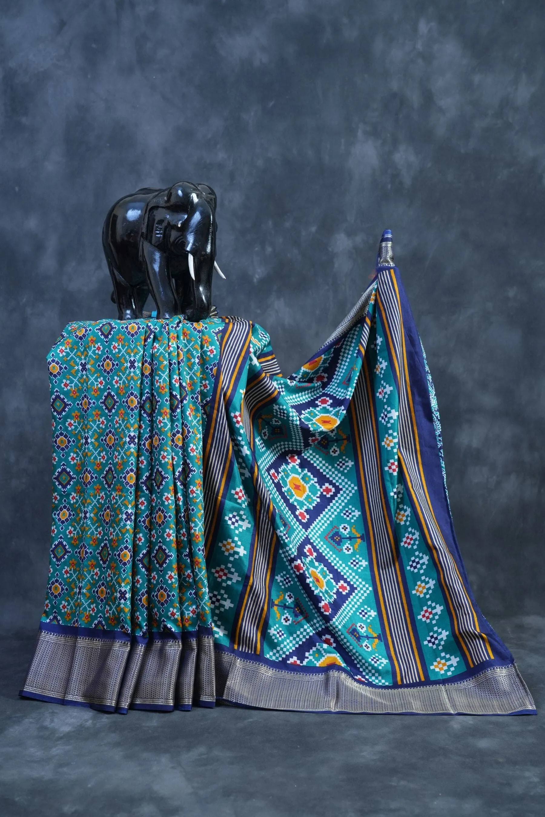 Kanchipuram Semi-Silk Saree with Ikkat Design & Matching Blouse Piece