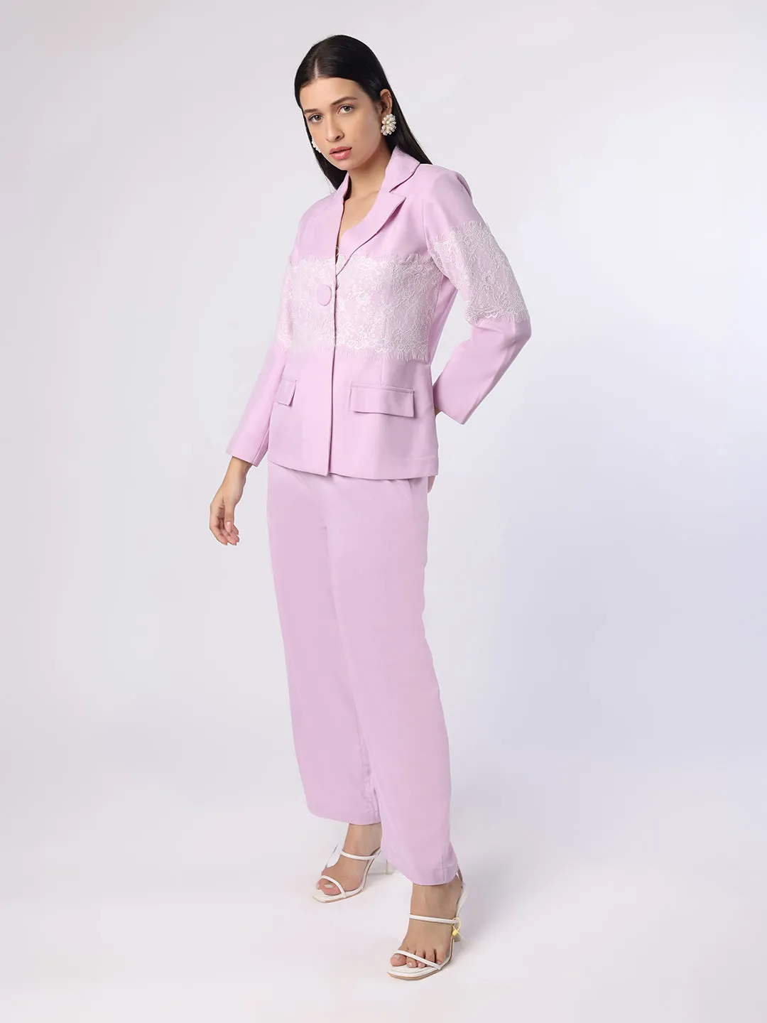 Lilac Lace Patch Blazer Trouser Set