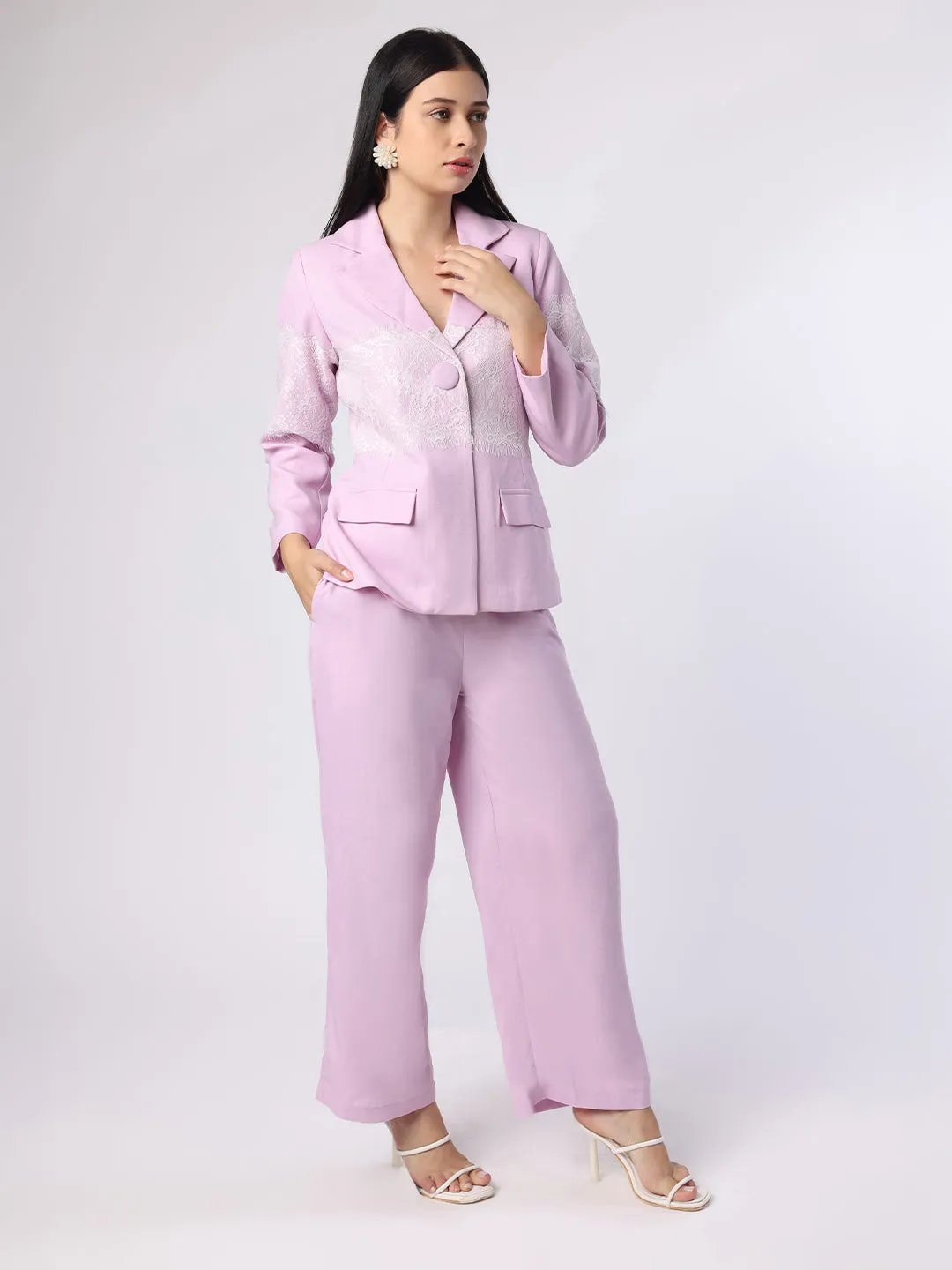 Lilac Lace Patch Blazer Trouser Set