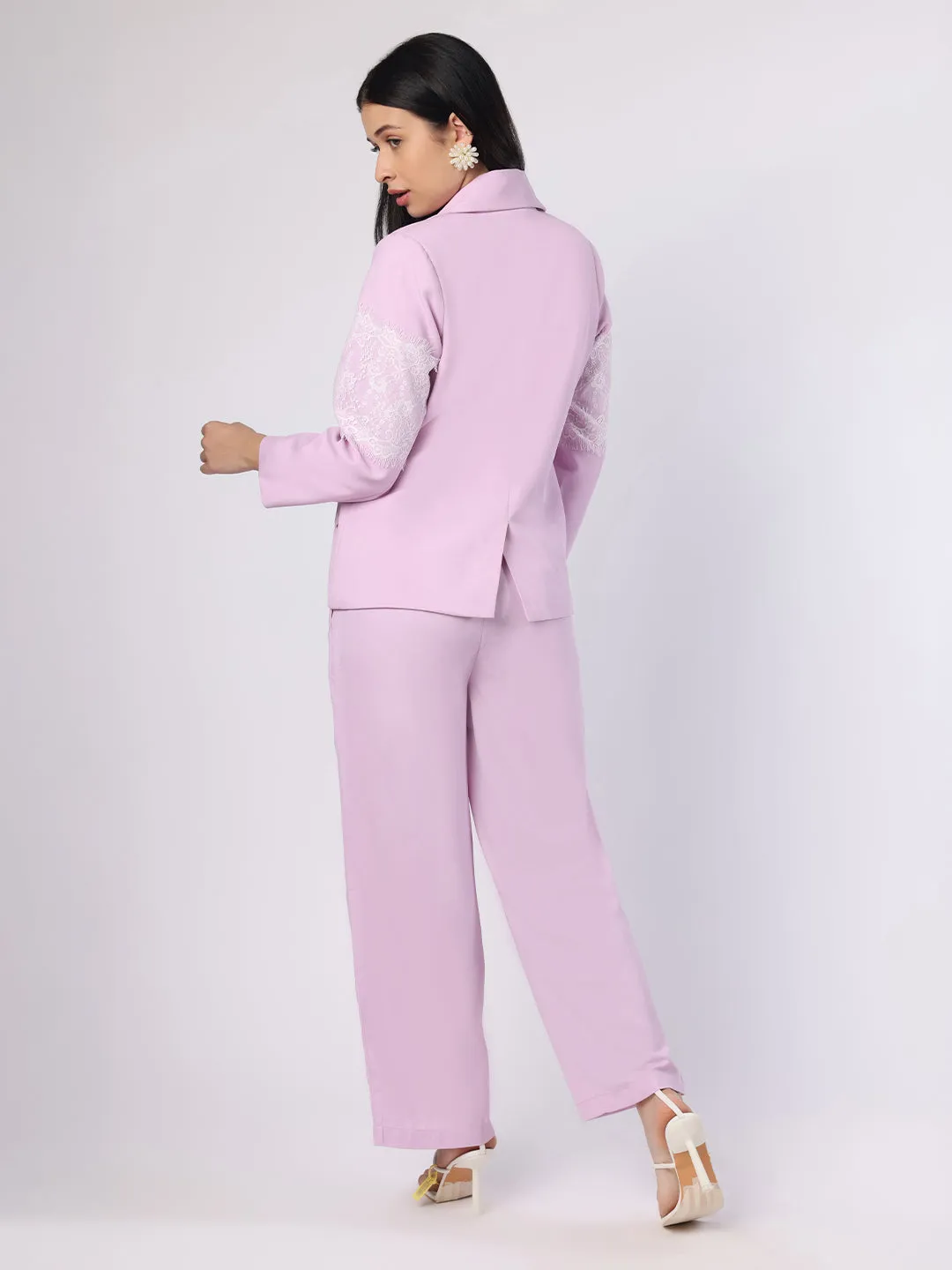 Lilac Lace Patch Blazer Trouser Set