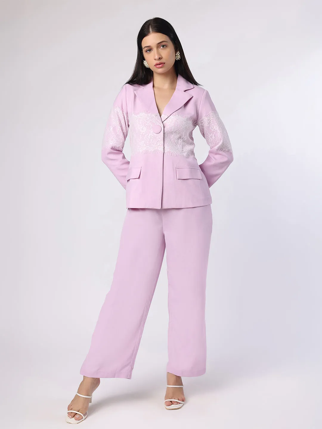 Lilac Lace Patch Blazer Trouser Set