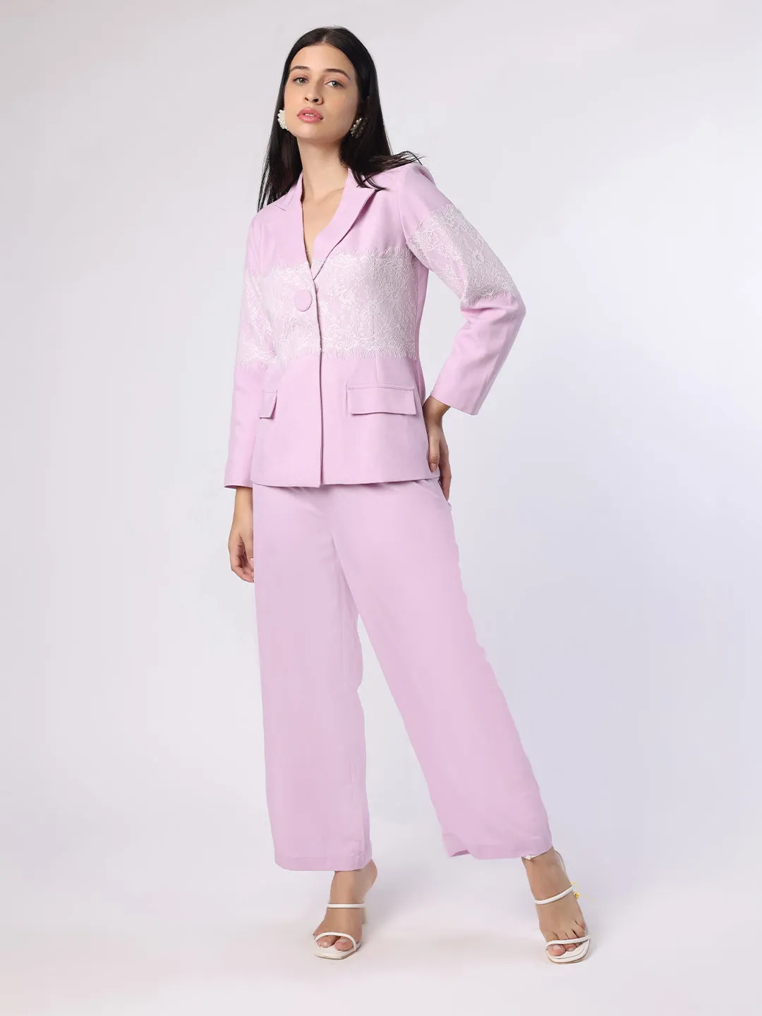 Lilac Lace Patch Blazer Trouser Set