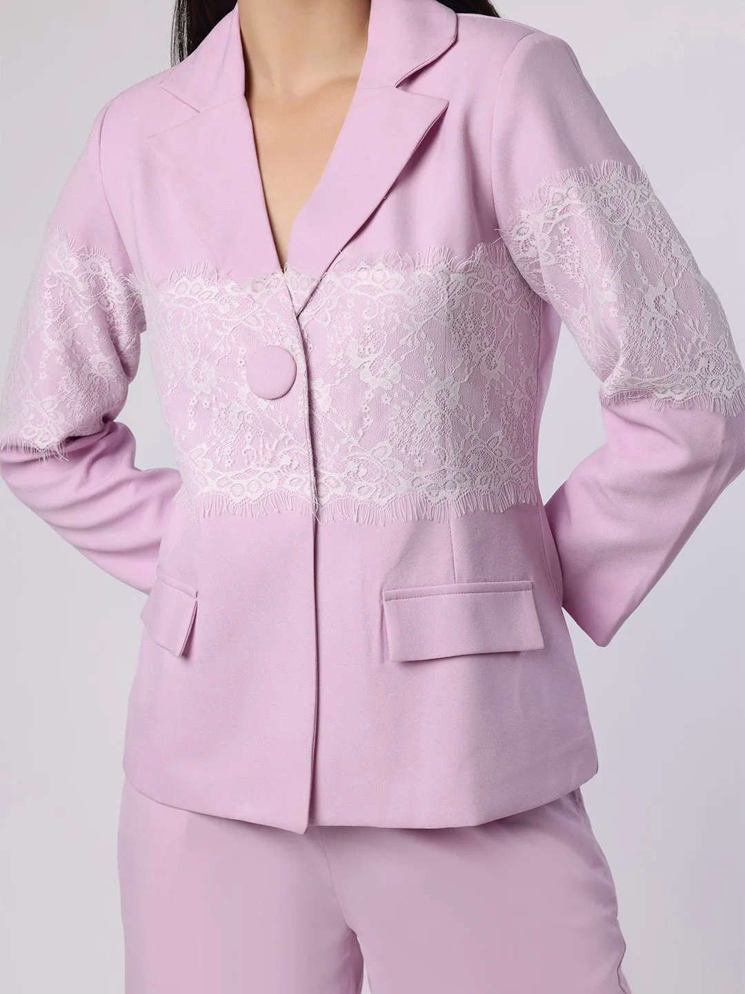 Lilac Lace Patch Blazer Trouser Set
