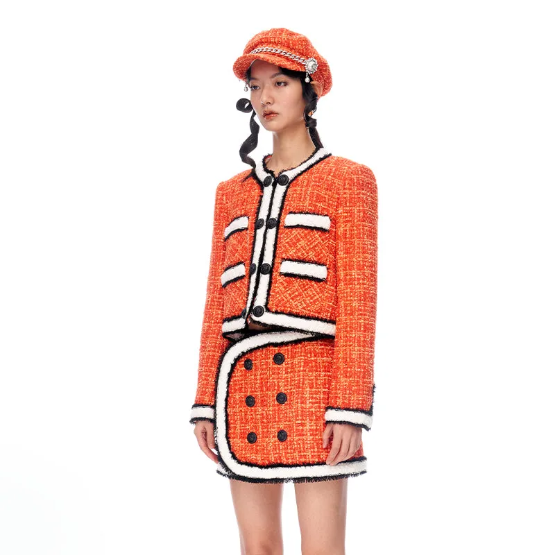 Limited Edition Orange Thick Tweed short Coat jacket blazer - Ioue