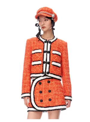 Limited Edition Orange Thick Tweed short Coat jacket blazer - Ioue
