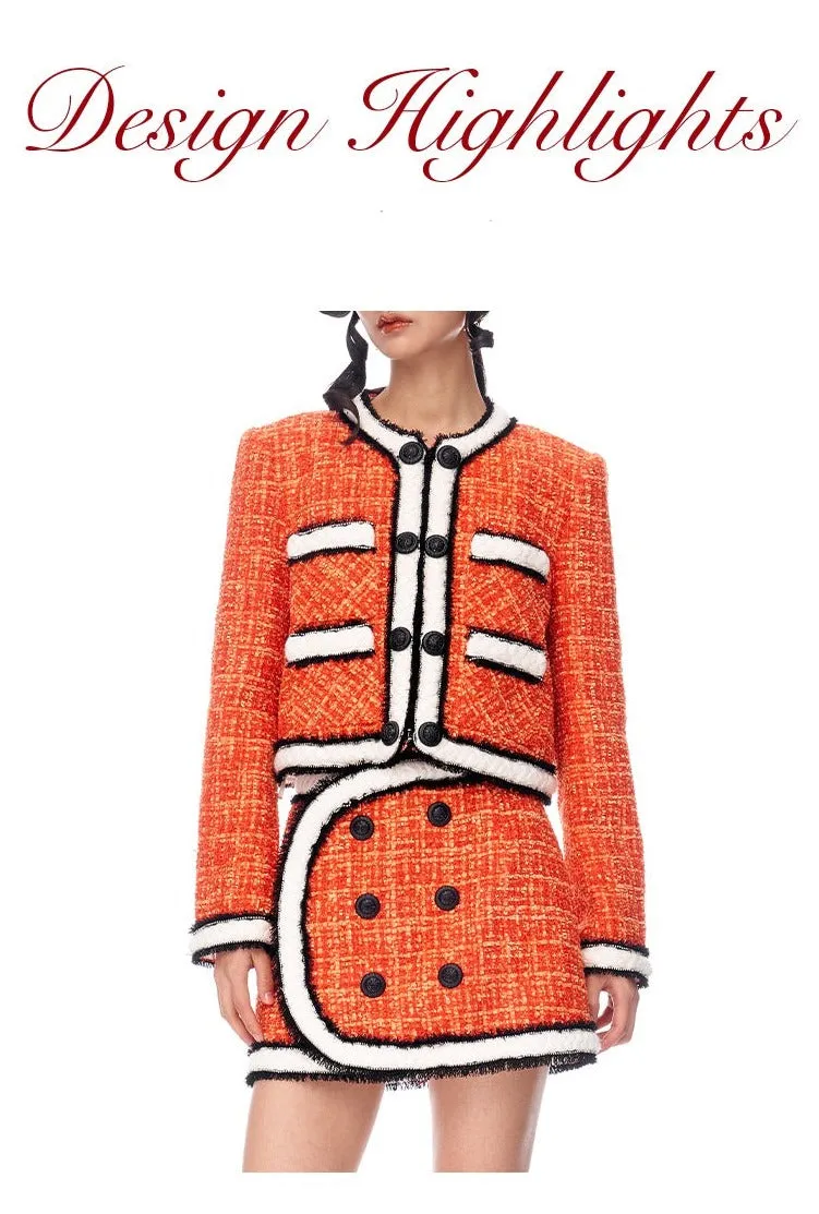Limited Edition Orange Thick Tweed short Coat jacket blazer - Ioue