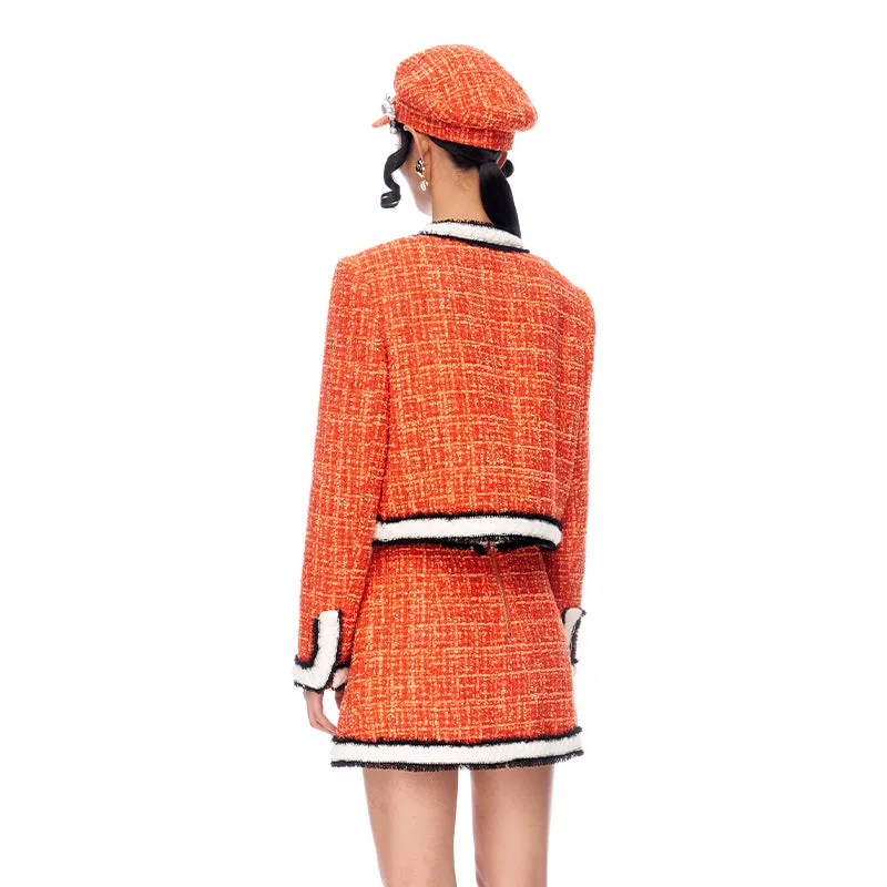 Limited Edition Orange Thick Tweed short Coat jacket blazer - Ioue