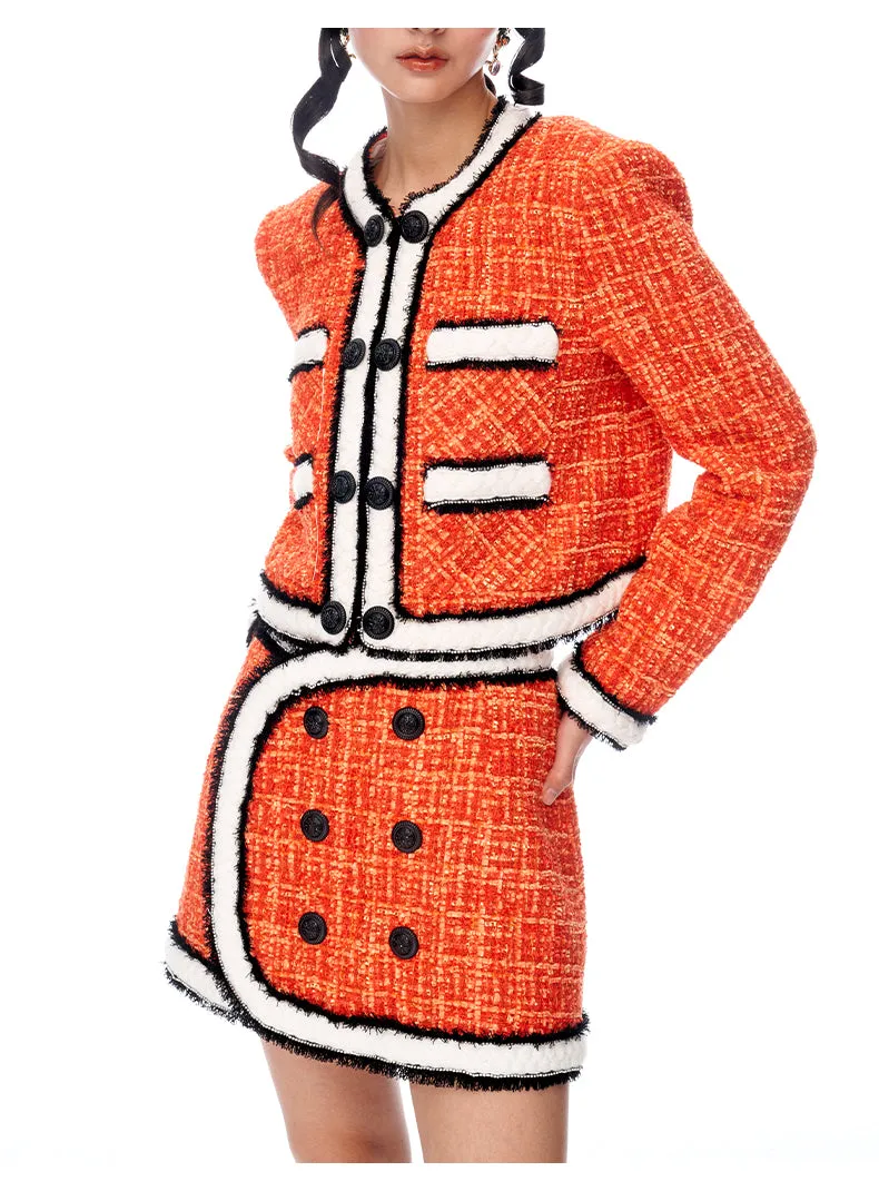 Limited Edition Orange Thick Tweed short Coat jacket blazer - Ioue