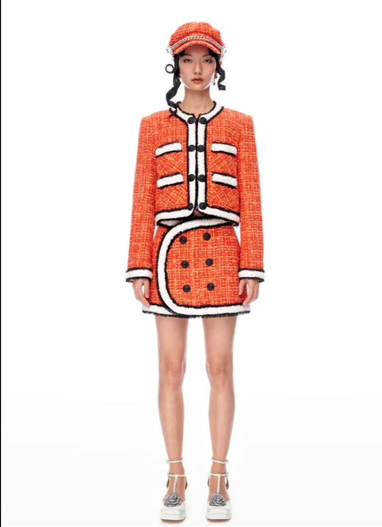 Limited Edition Orange Thick Tweed short Coat jacket blazer - Ioue