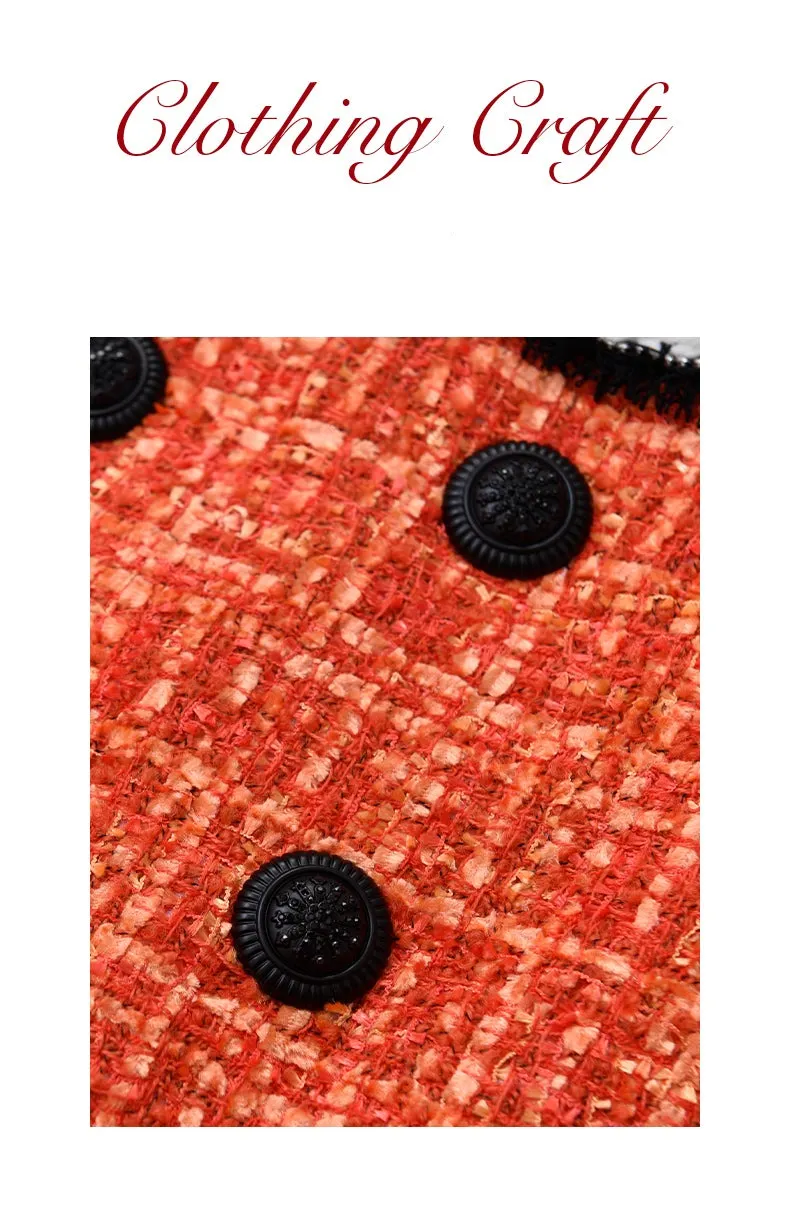 Limited Edition Orange Thick Tweed short Coat jacket blazer - Ioue