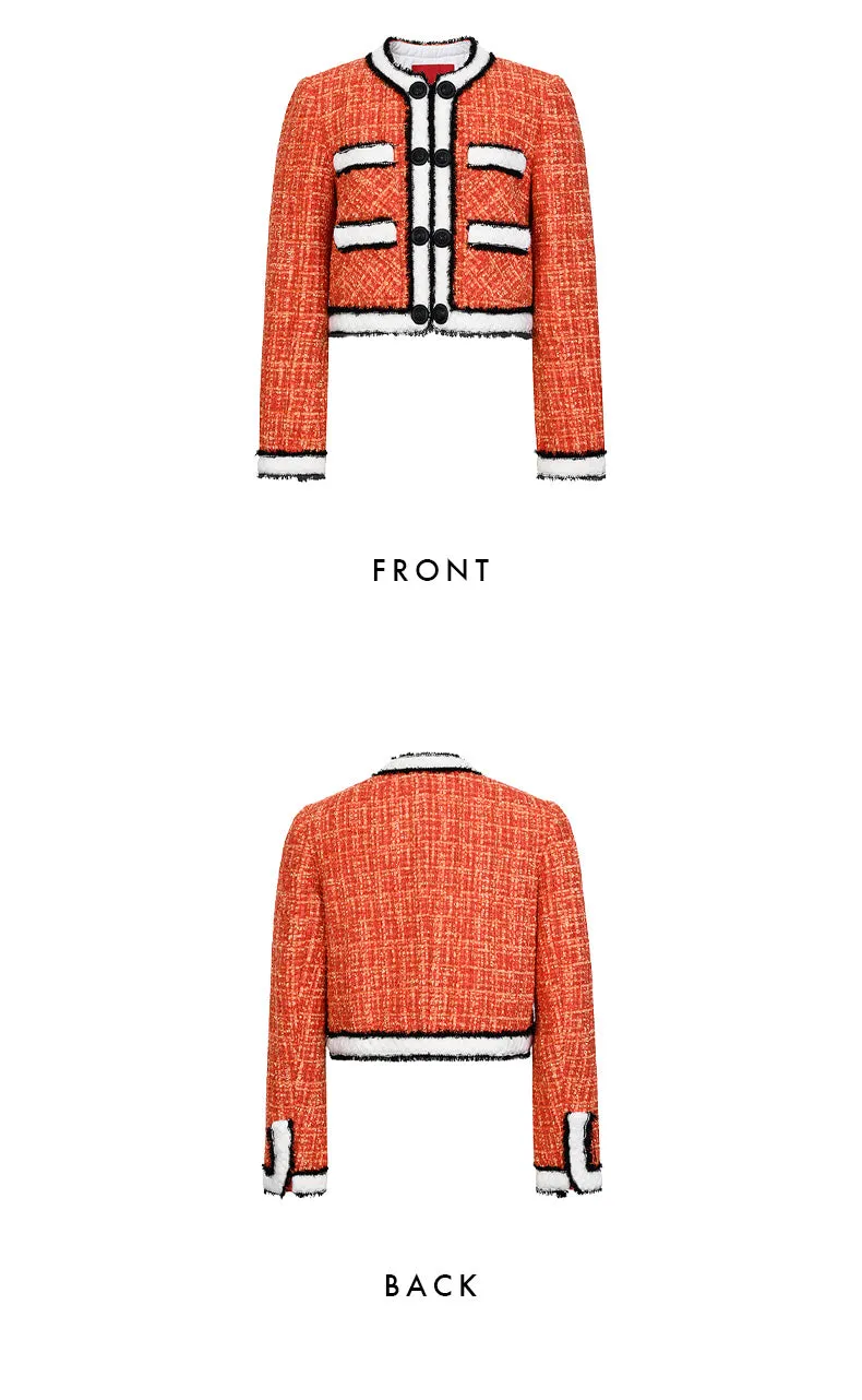 Limited Edition Orange Thick Tweed short Coat jacket blazer - Ioue