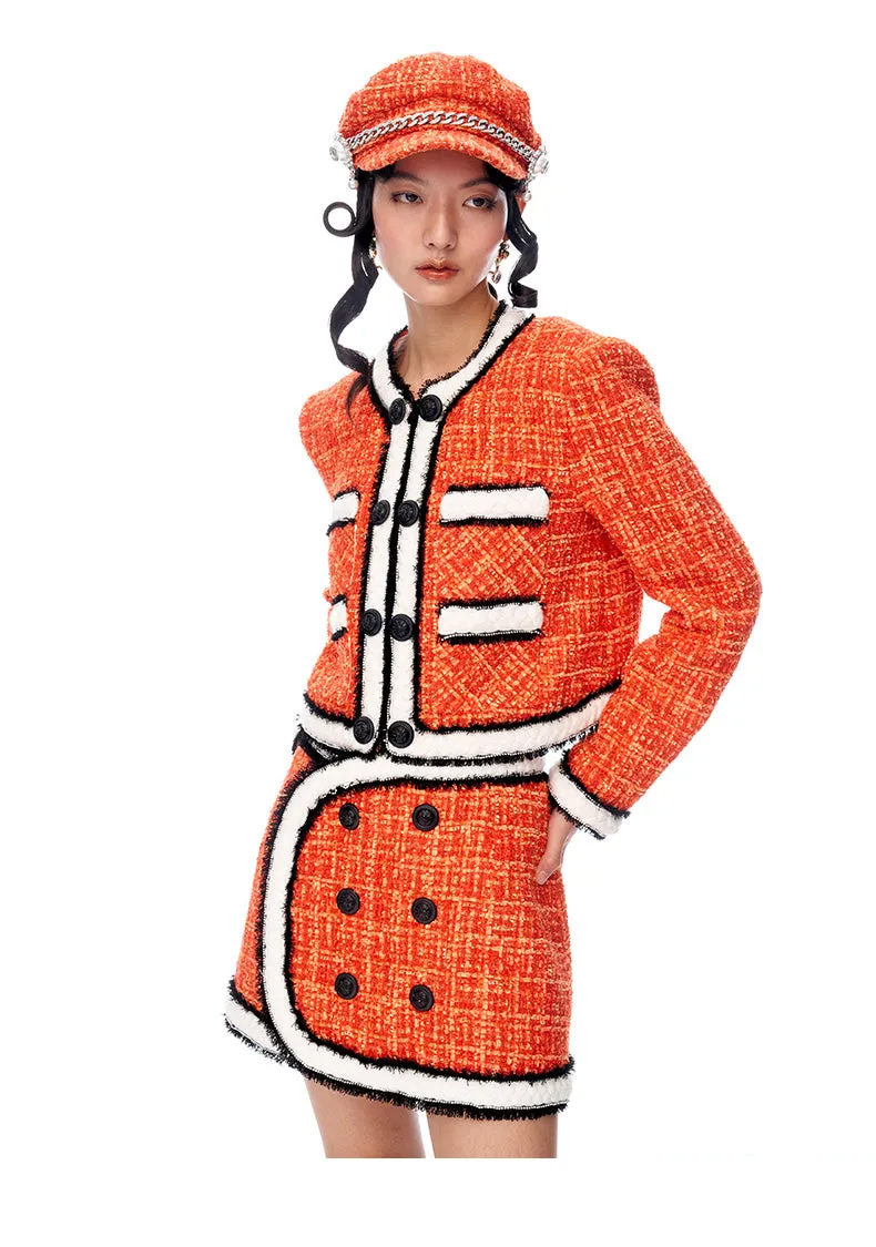 Limited Edition Orange Thick Tweed short Coat jacket blazer - Ioue