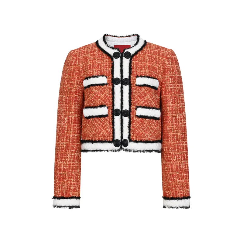 Limited Edition Orange Thick Tweed short Coat jacket blazer - Ioue