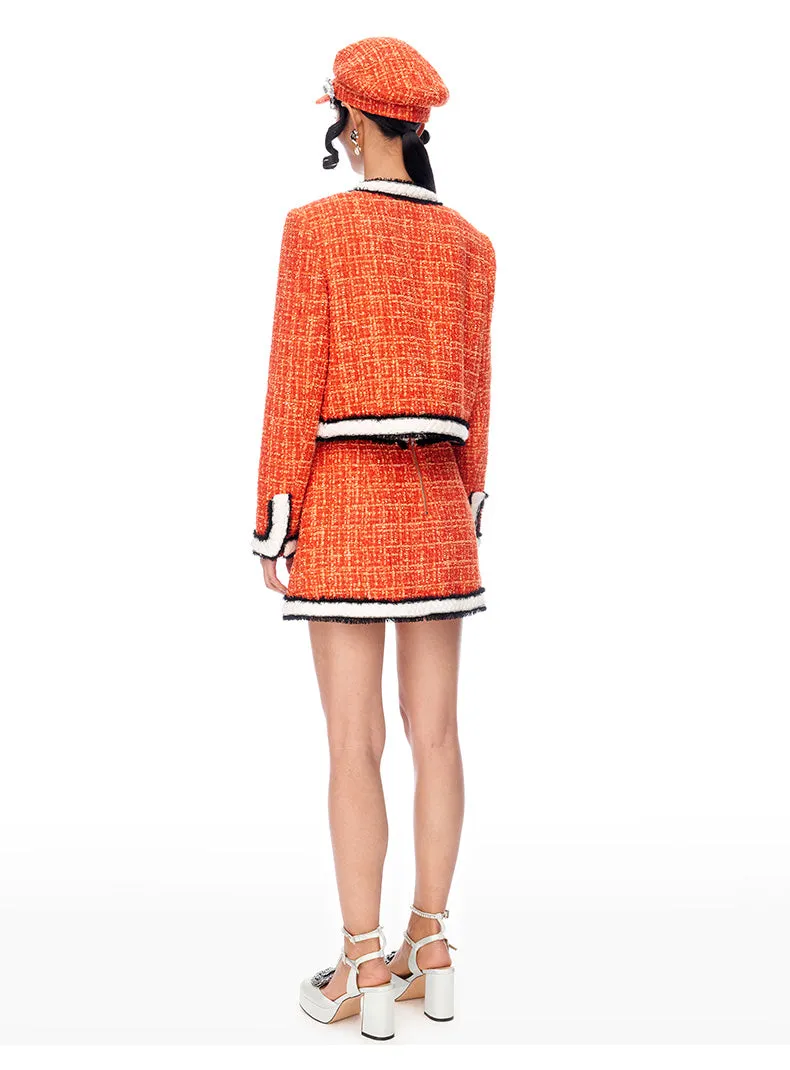 Limited Edition Orange Thick Tweed short Coat jacket blazer - Ioue