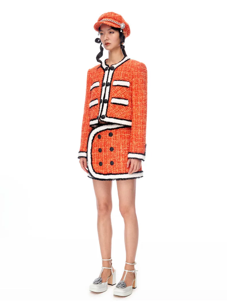 Limited Edition Orange Thick Tweed short Coat jacket blazer - Ioue
