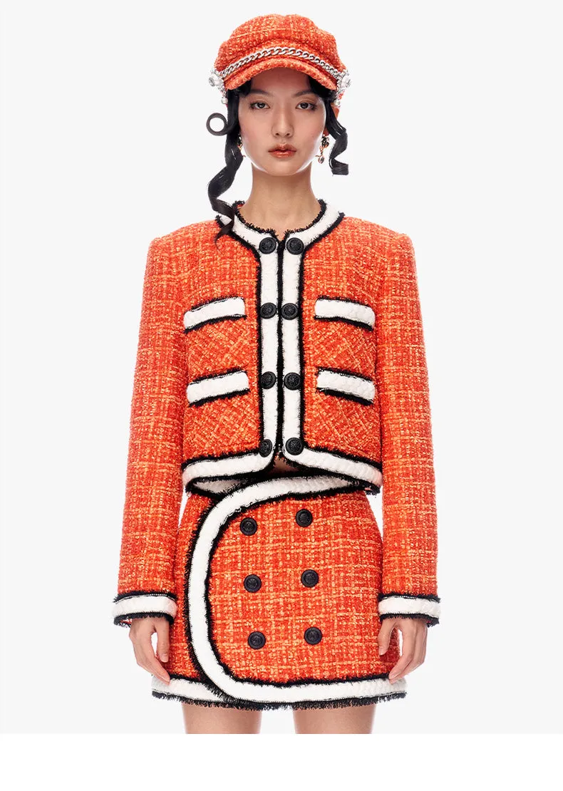 Limited Edition Orange Thick Tweed short Coat jacket blazer - Ioue