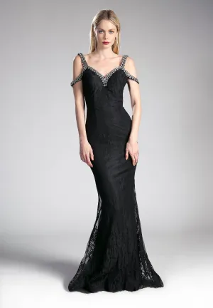 Long Cold Shoulder Lace Dress by Cinderella Divine 13112A