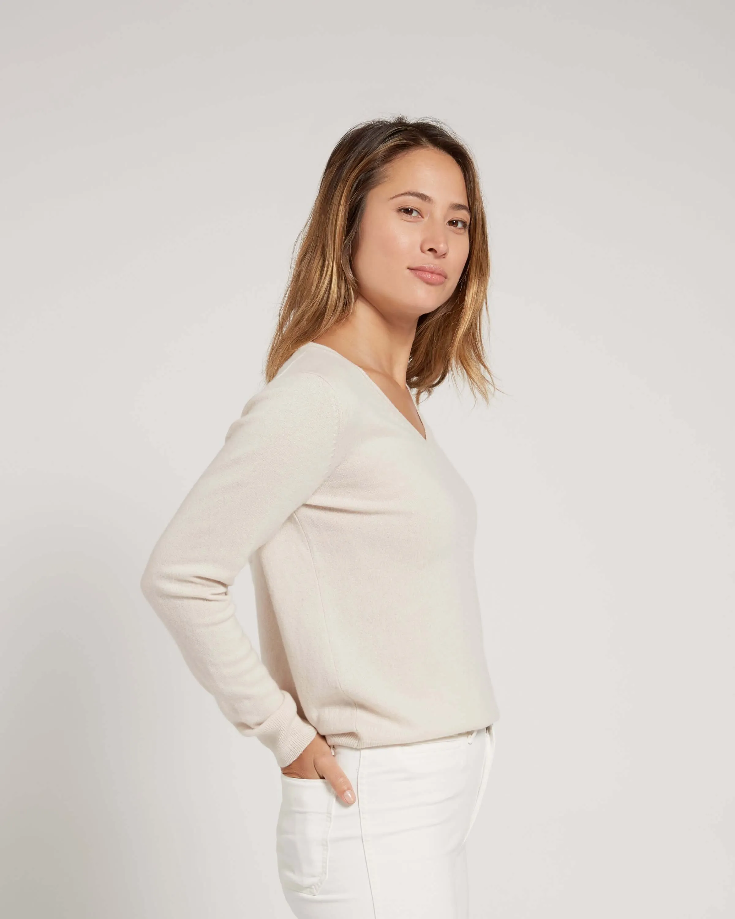 Mongolian Cashmere V-Neck Sweater