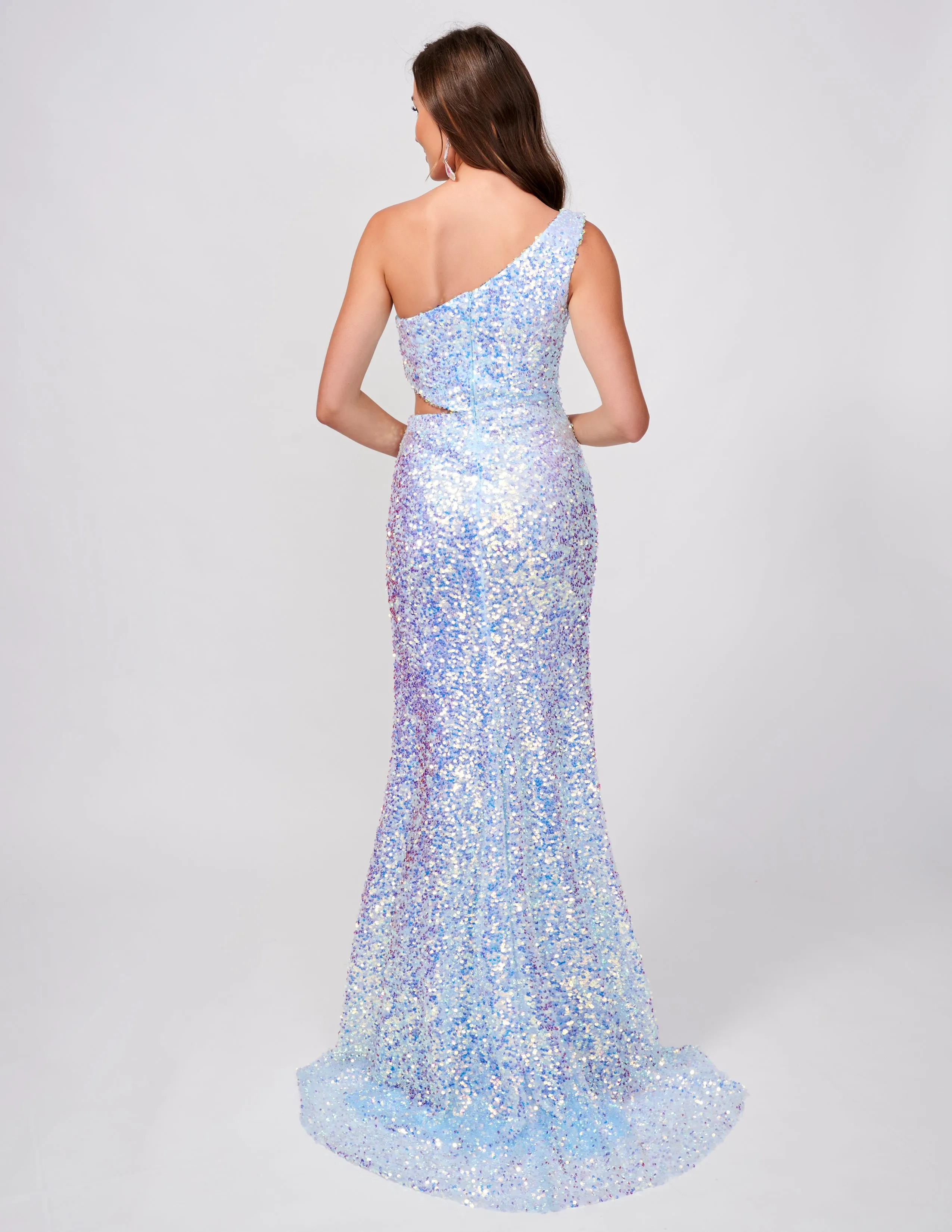 Nina Canacci 4413 Sequin One Shoulder Prom Dress Cut Out Slit Formal Gown Fitted Evening