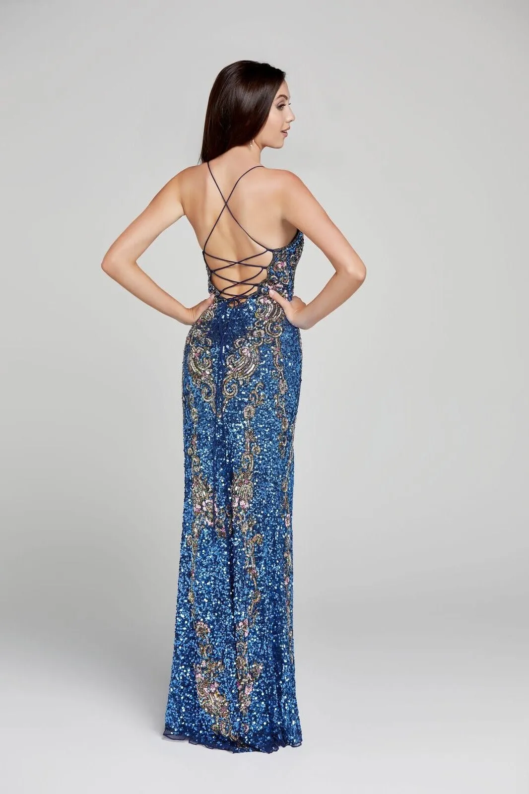 Primavera Couture 3211 Size 6 Turquoise Sequin Prom Dress Pageant Gown Evening Formal Wear Side Slit