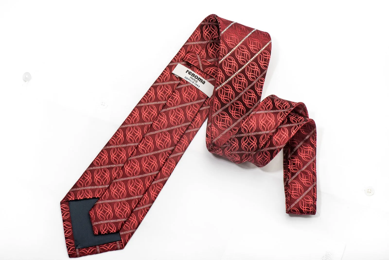 Renoma Men's Crystal Necktie Striped Rhinestones & Waves On Burgundy Silk