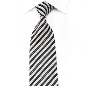 Renoma Men's Silk Necktie Blue Silver Striped With Gold Sparkles