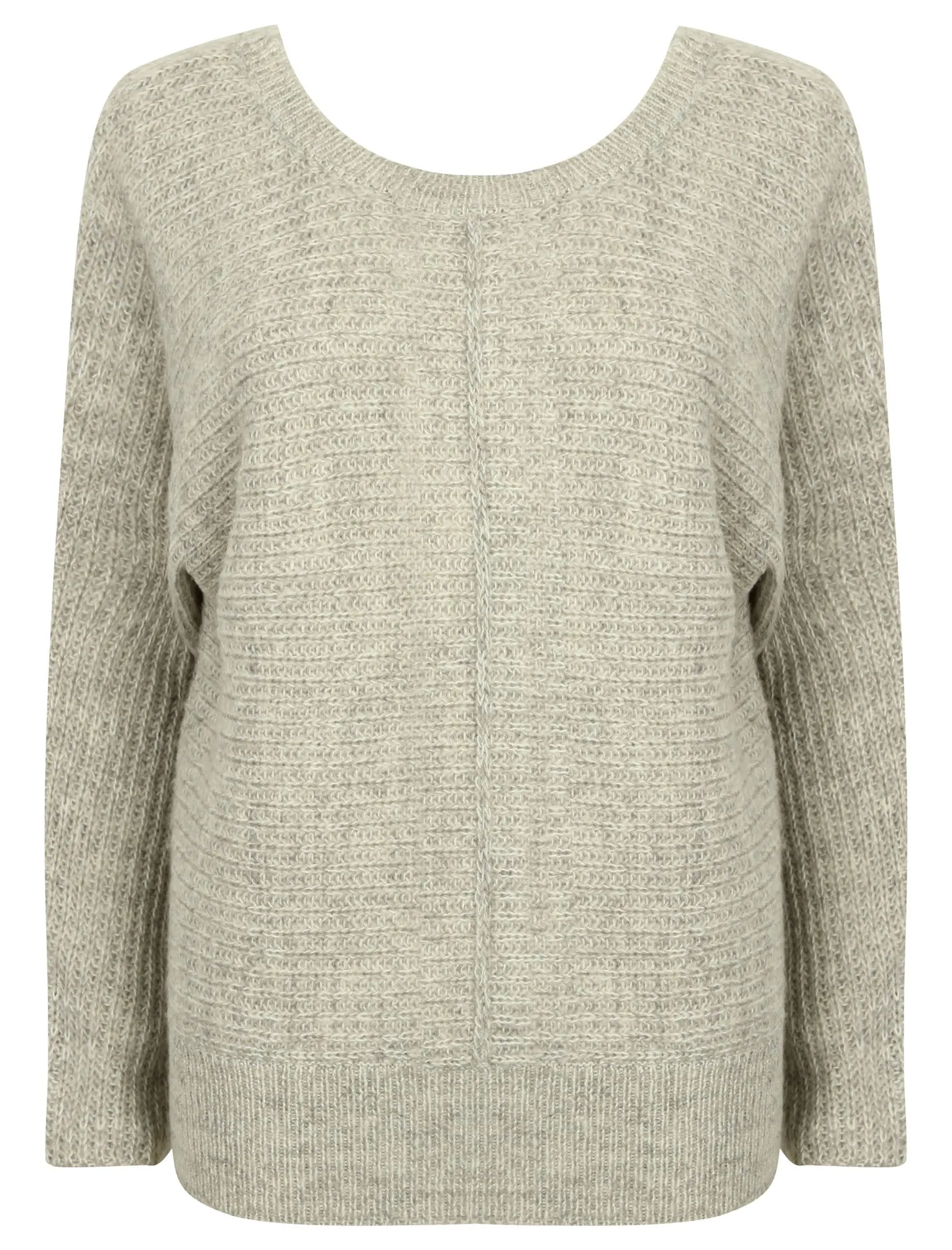 Rumba Crew Neck Knitted Jumper with Wide Sleeves in Light Grey Marl - Tokyo Laundry